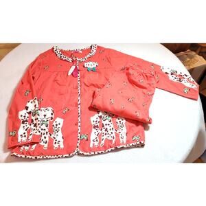 Womens 2 Pc Pajama Set Sz M L Petite Dalmation Dogs Top Pants Lounge Pink BNWT